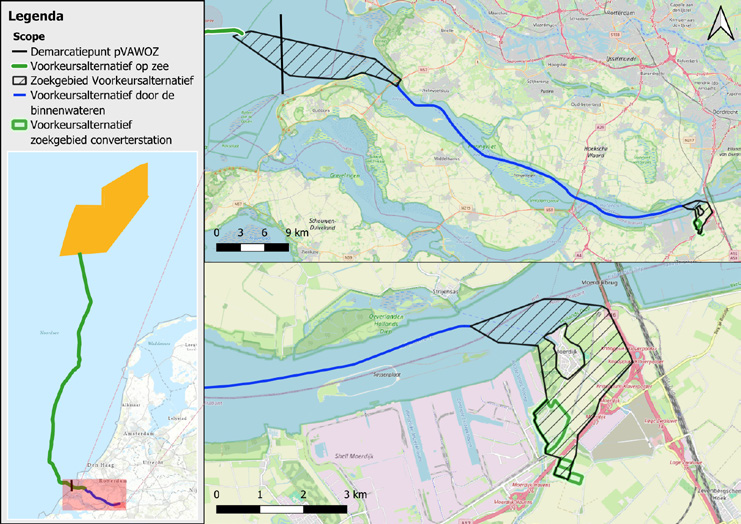 Plaatje met route kabels en locatie voorkeursalternatief